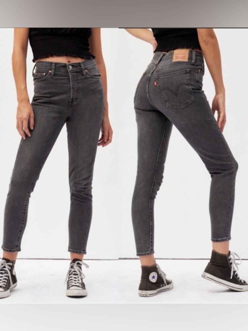 Levi's Wedgie Fit High Rise Skinny Jeans Grey Washed Black Size 28